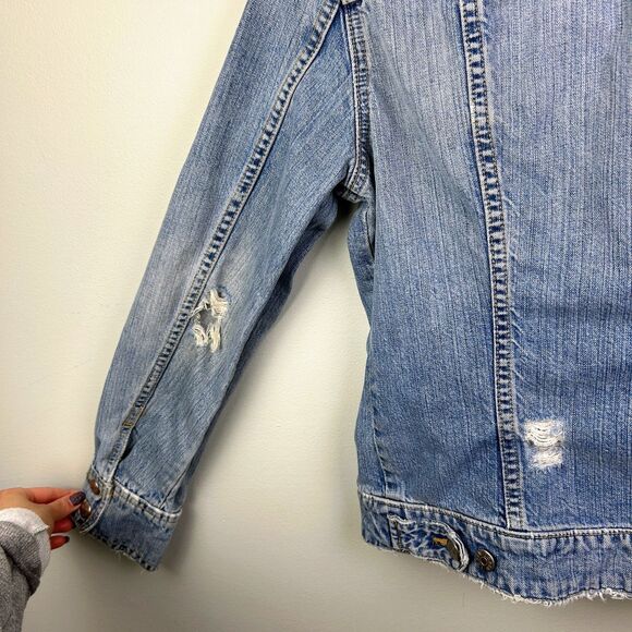 J.Crew Vintage Distressed Denim Jean Jacket Relaxed Fit Medium Blue Wash Women M - Picture 8 of 16